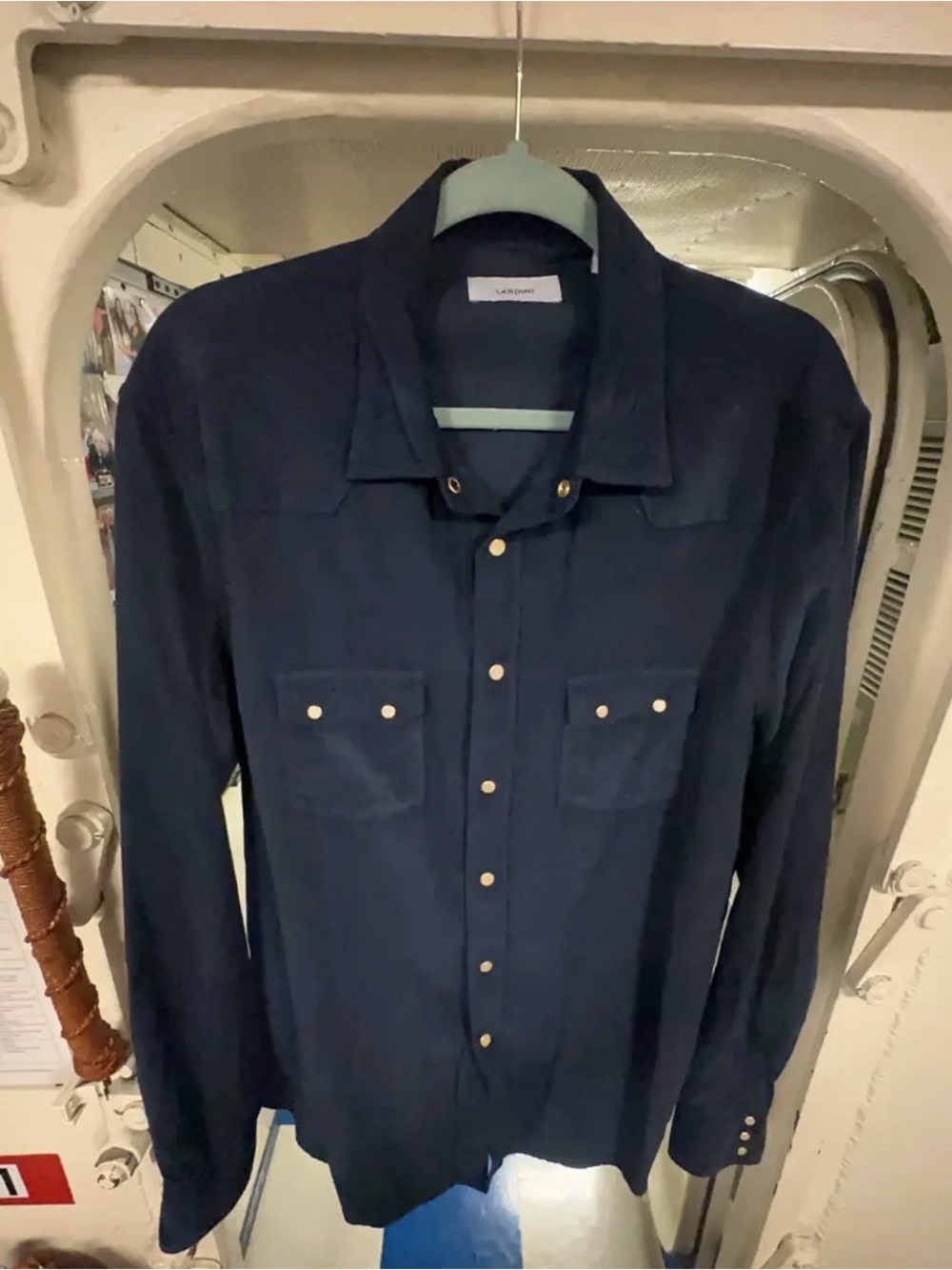 Lardini Navy Corduroy Western Shirt Size 18 45